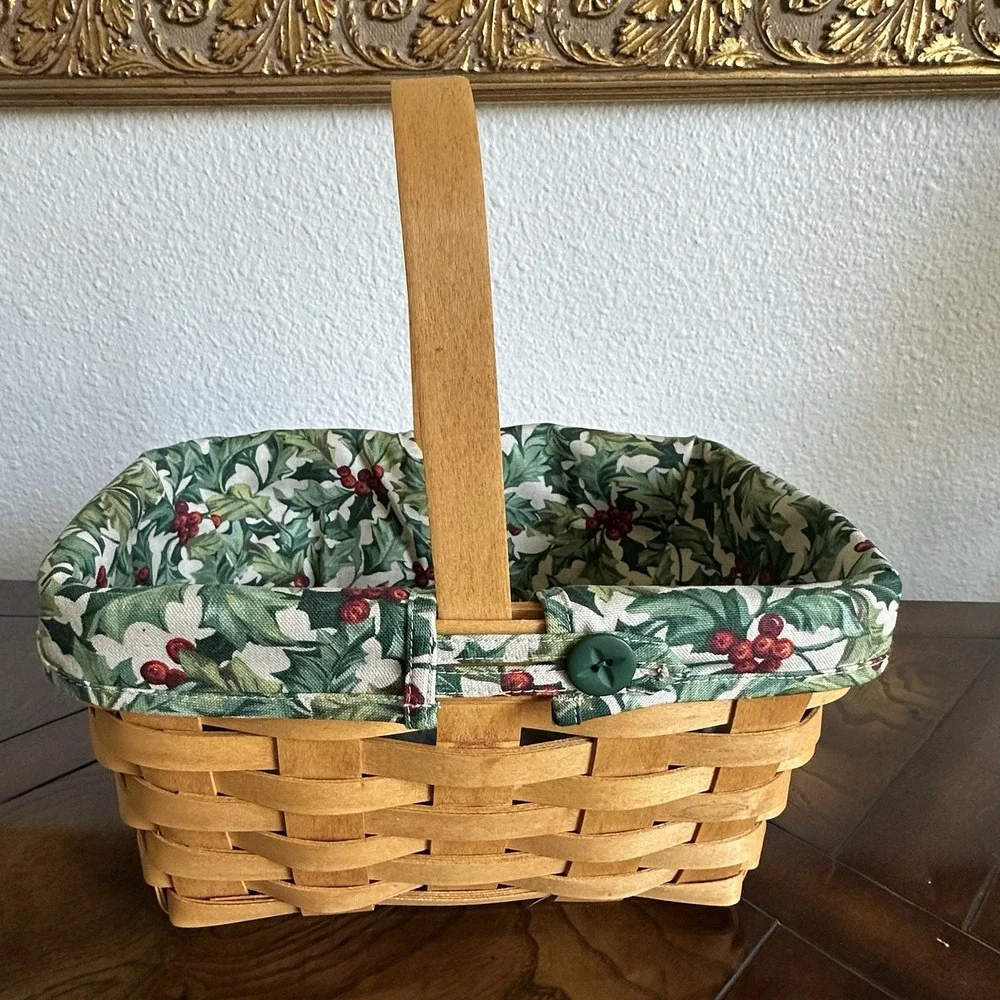 Longaberger 2002‎ Spring Basket 10.5 Inch Handle American Holly Tree Liner New